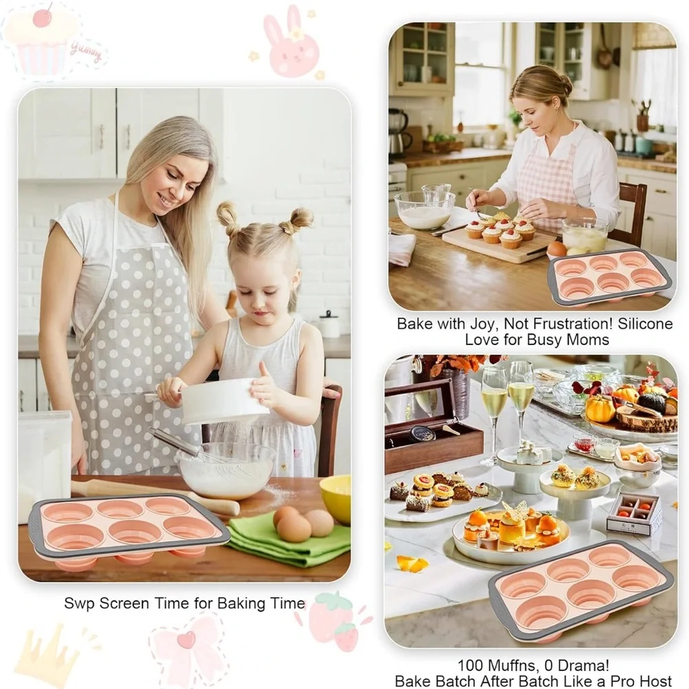 Non-Stick Pink Silicone Muffin Pan